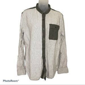 Armani Exchange Men’s Green White Slim Collarless Shirt Size L